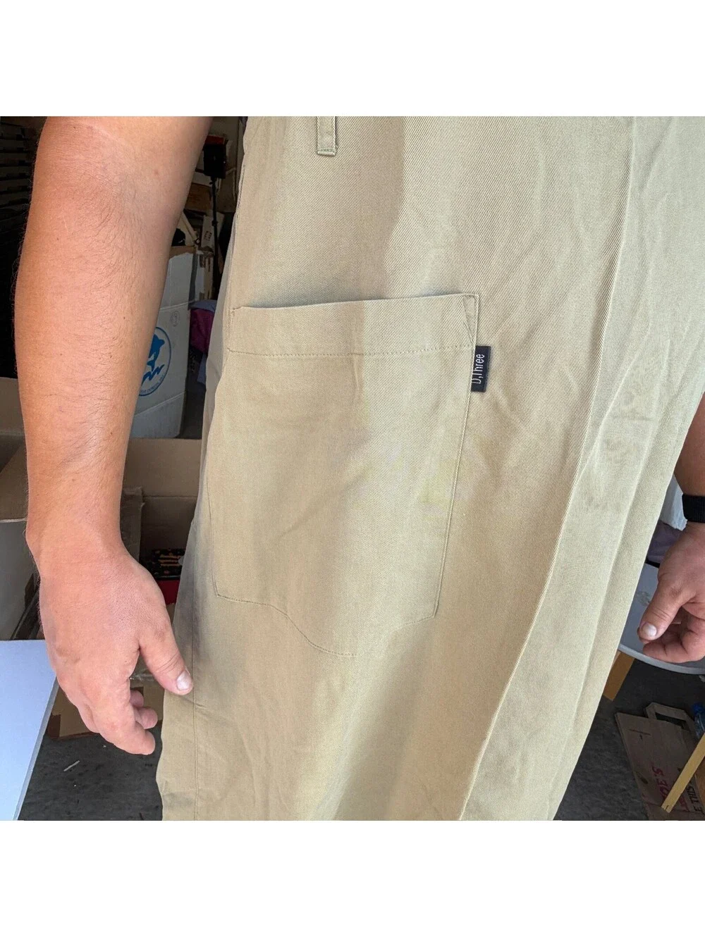 D.three Tencel Cross-Back Apron‎ Tan Bio-Wash Finish Storage Location B-14